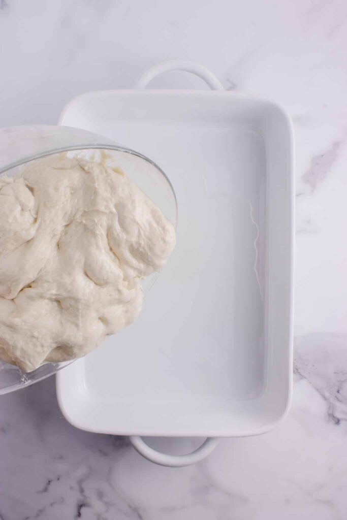 Pouring dough into pan