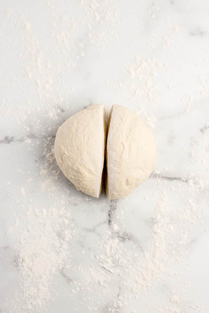 dumpling dough cut in half