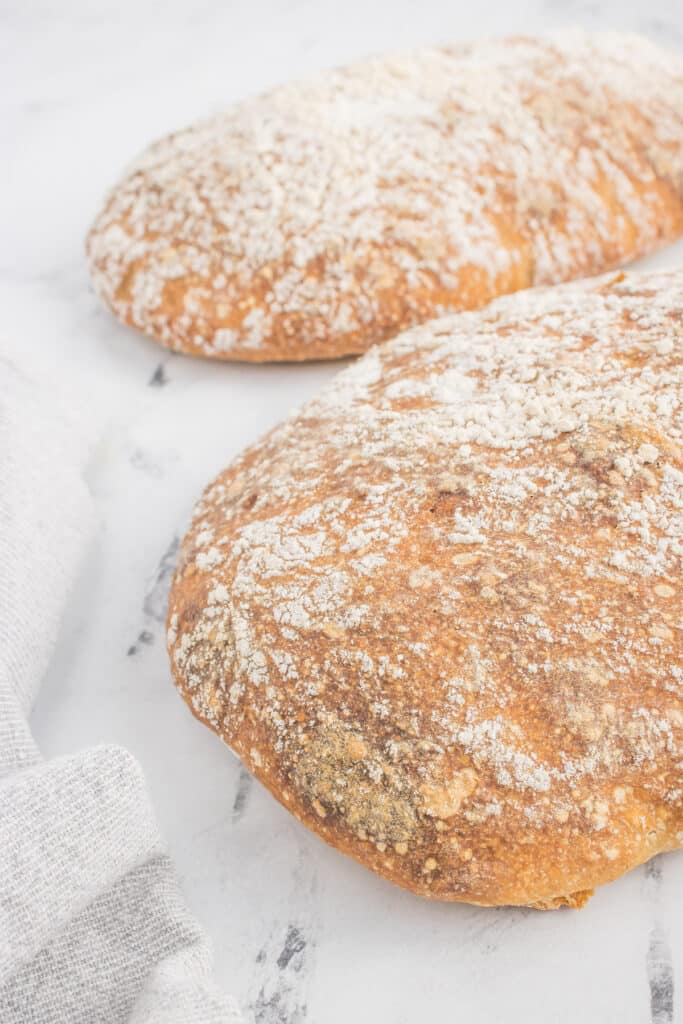 two loaves of sourdough ciabatta