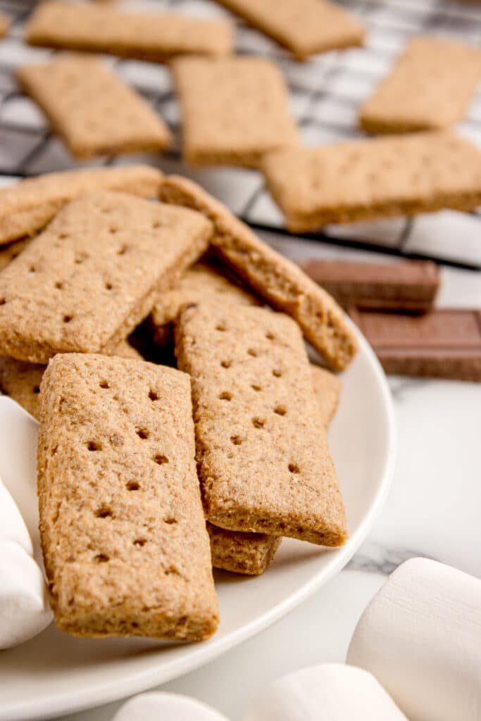 sourdough graham crackers stacked in bowl