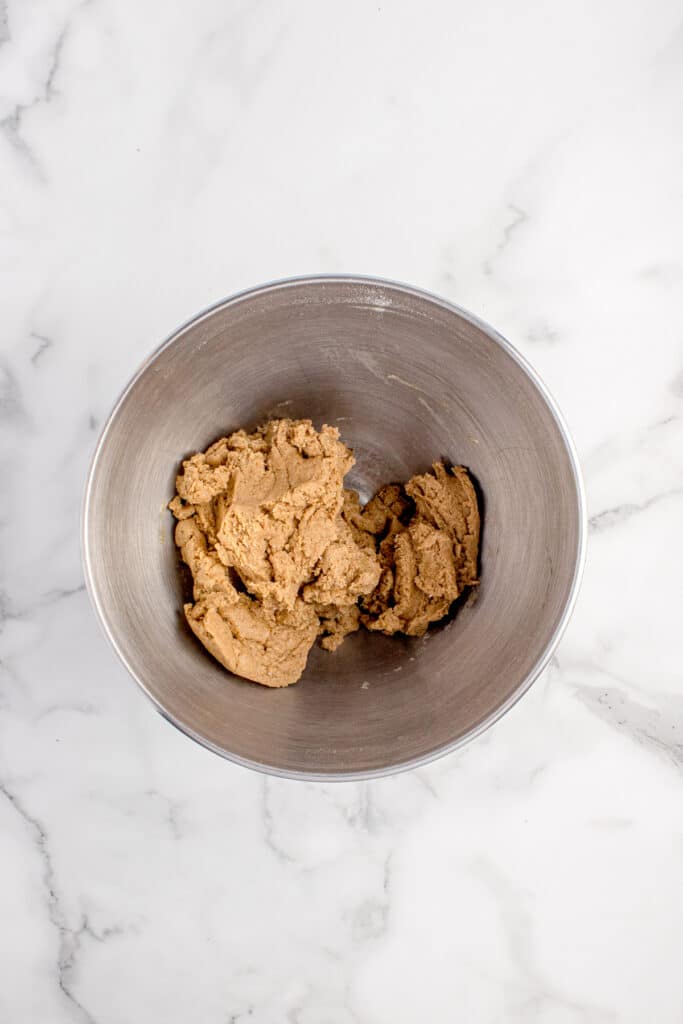metal mixing bowl with dough for sourdough graham crackers
