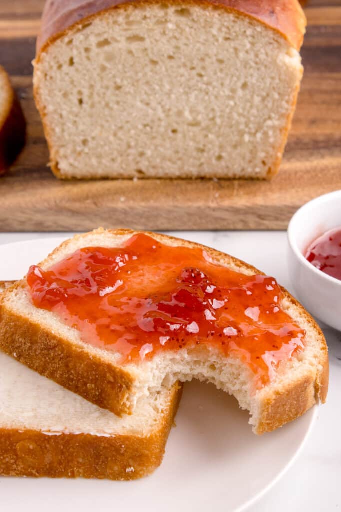 potato flake sourdough sandwich bread slices with jam