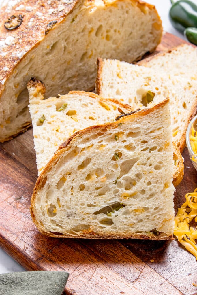 slices of sourdough jalapeno cheddar bread stacked together