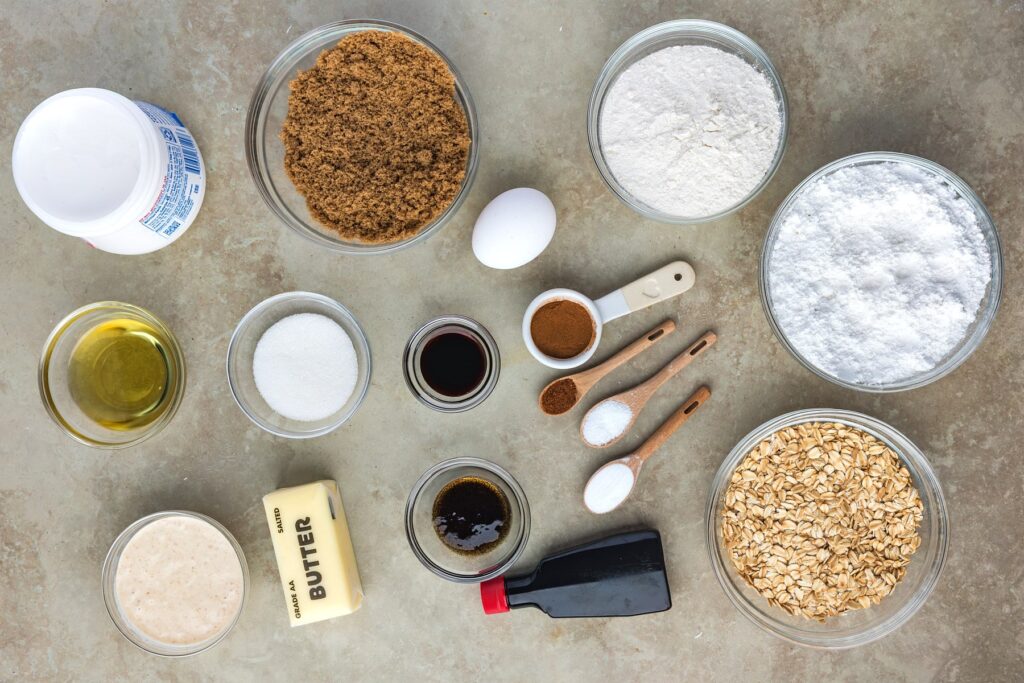 ingredients for sourdough oatmeal cream pies on counter