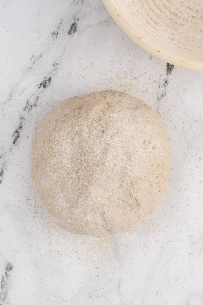 sourdough rye loaf dough on counter