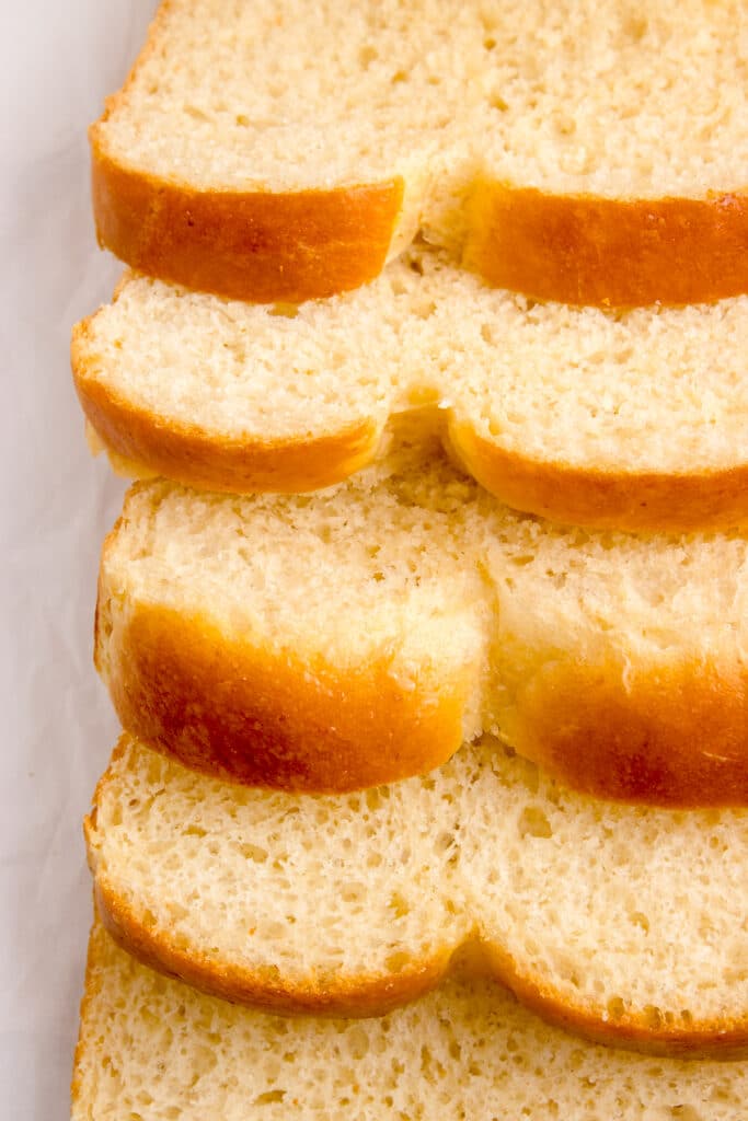 sourdough brioche sliced and stacked on top of each other