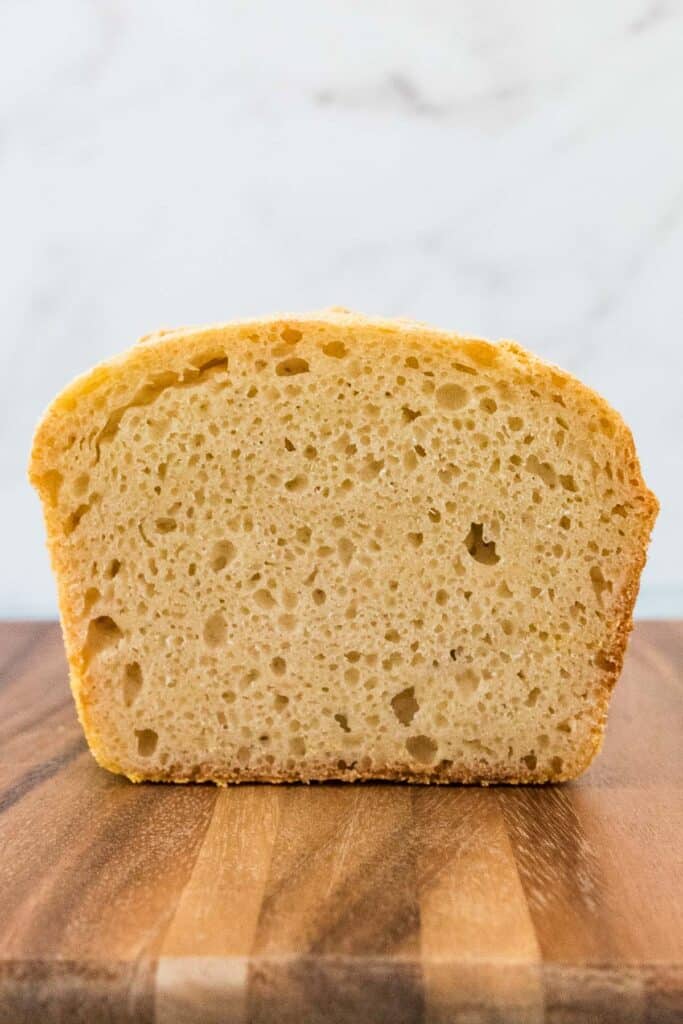 inside of sourdough English muffin bread showing crumb