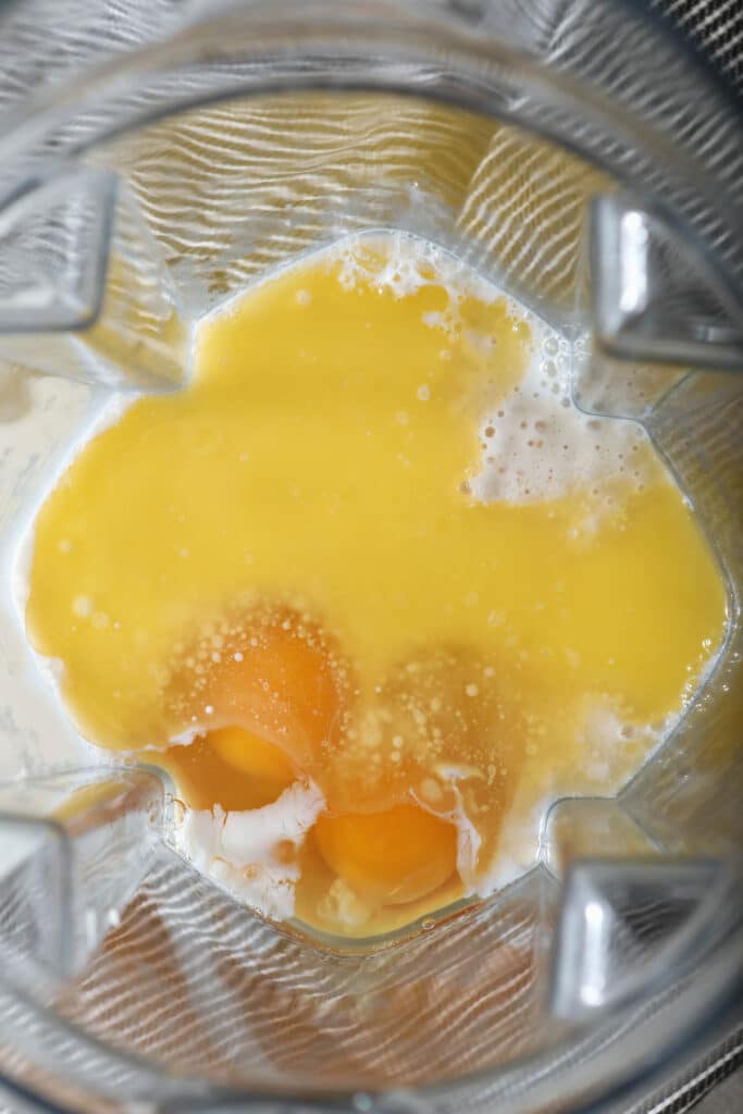 ingredients for sourdough crepes in blender before mixing